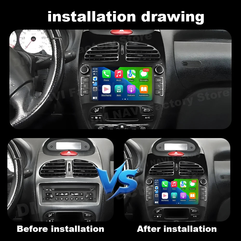 Wireless Carplay Android Auto for Peugeot 206 1998 - 2016 Car Radio Multimedia Player Touc