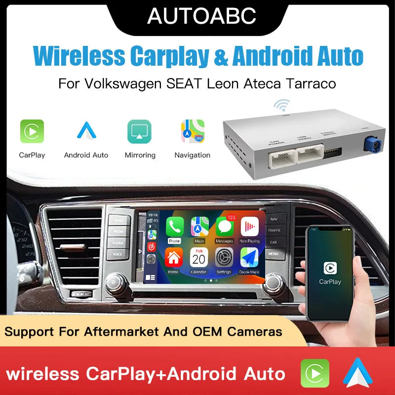 AUTOABC-Wireless Carplay Android Auto Tech Box pour VW, For Volkswagen SEAT Leon Ateca Tar