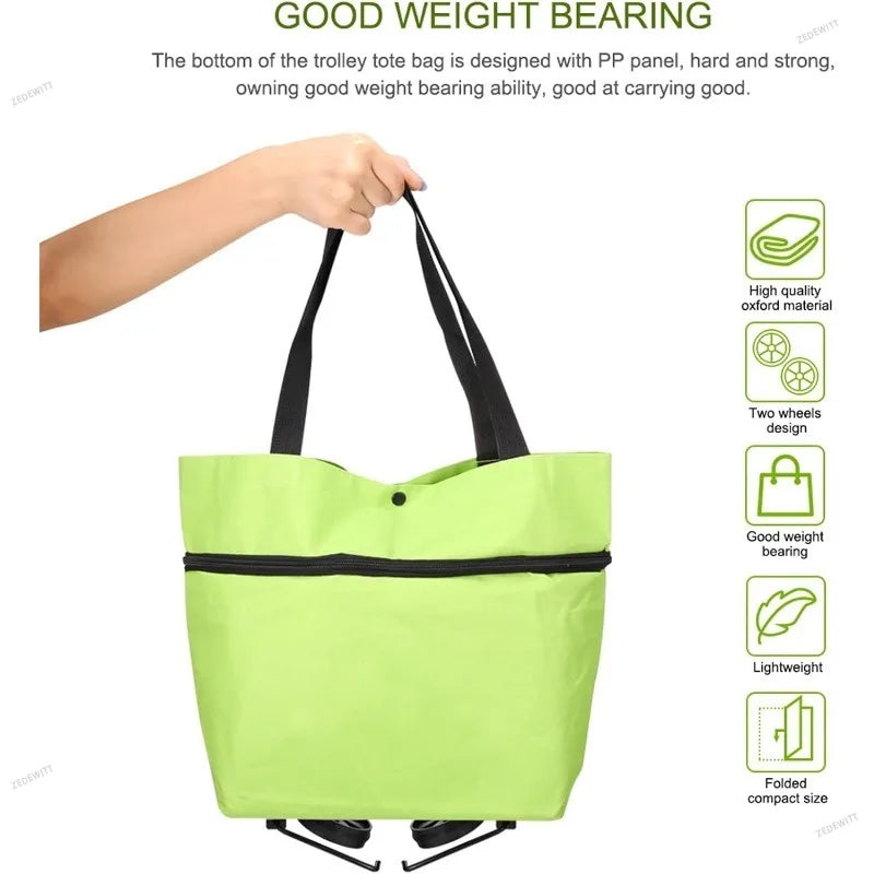 Lightweight 2 In 1 Foldable Grocery Cart Waterproof Rolling Tote Bag With Wheels Collapsible Tro - Automotive LED Light