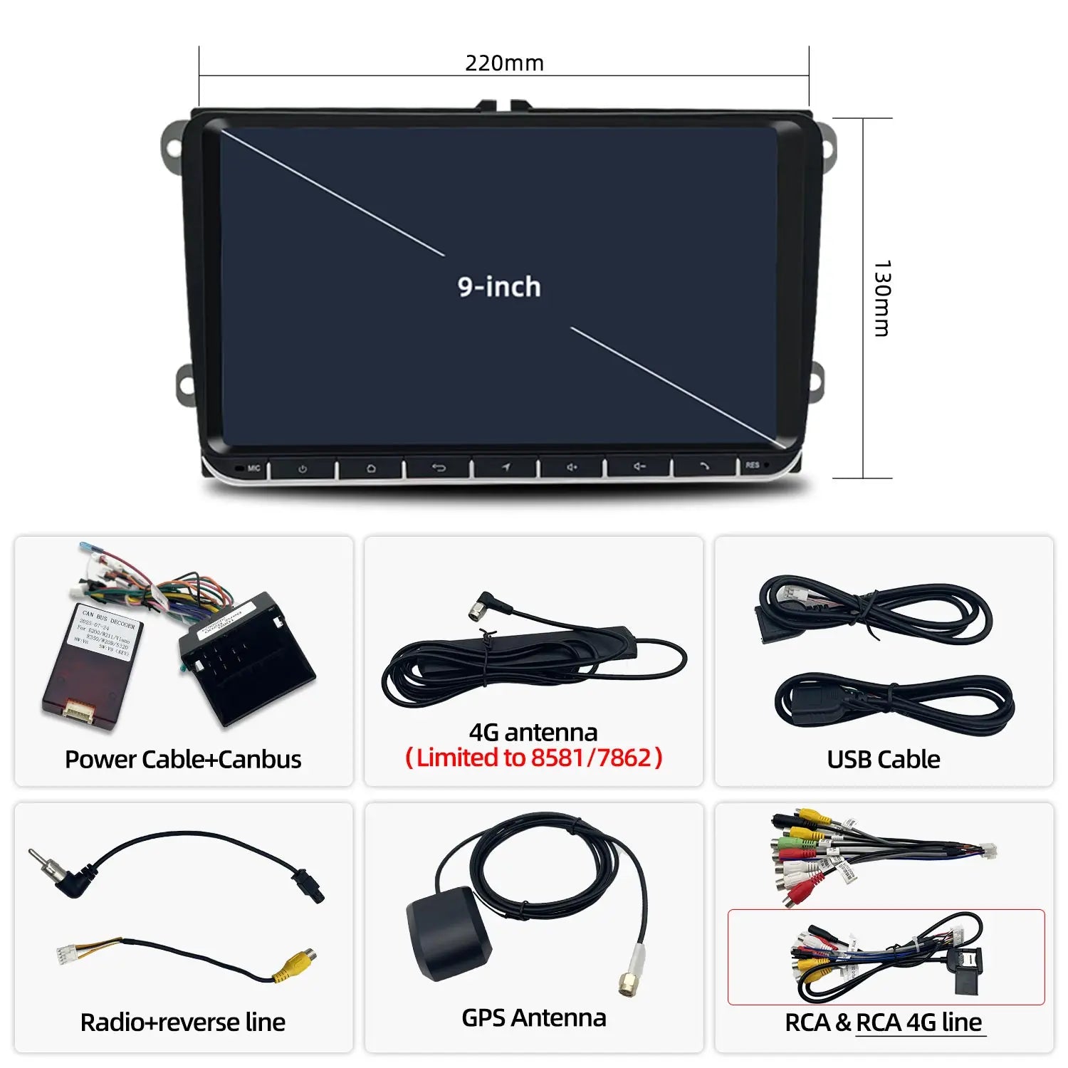 9 Inch Wireless CarPlay Android 13 Car Radio with Buttons for VW Golf Jetta Passat Tiguan