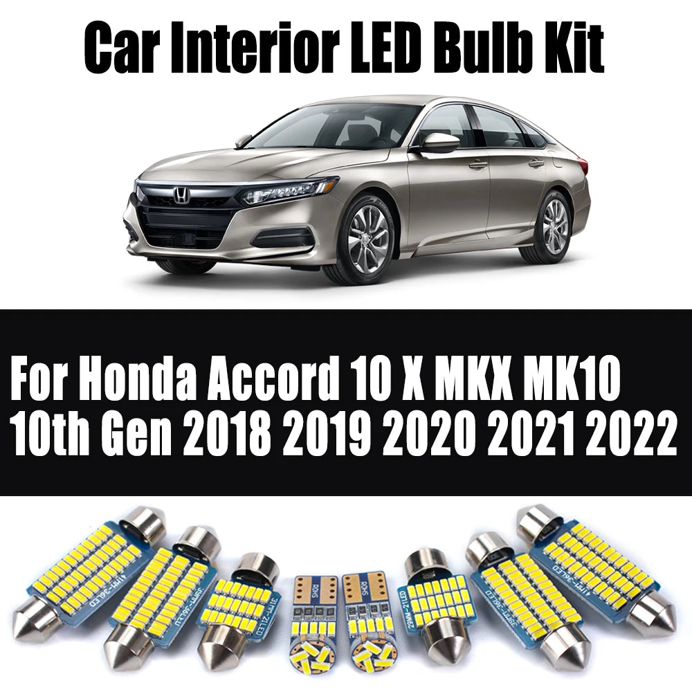 12-Piece LED Interior Light Kit for Honda Accord 10 X MKX MK10 10th Gen 2018- 2020 - Canbus Dome Map Door Trunk Bulbs...