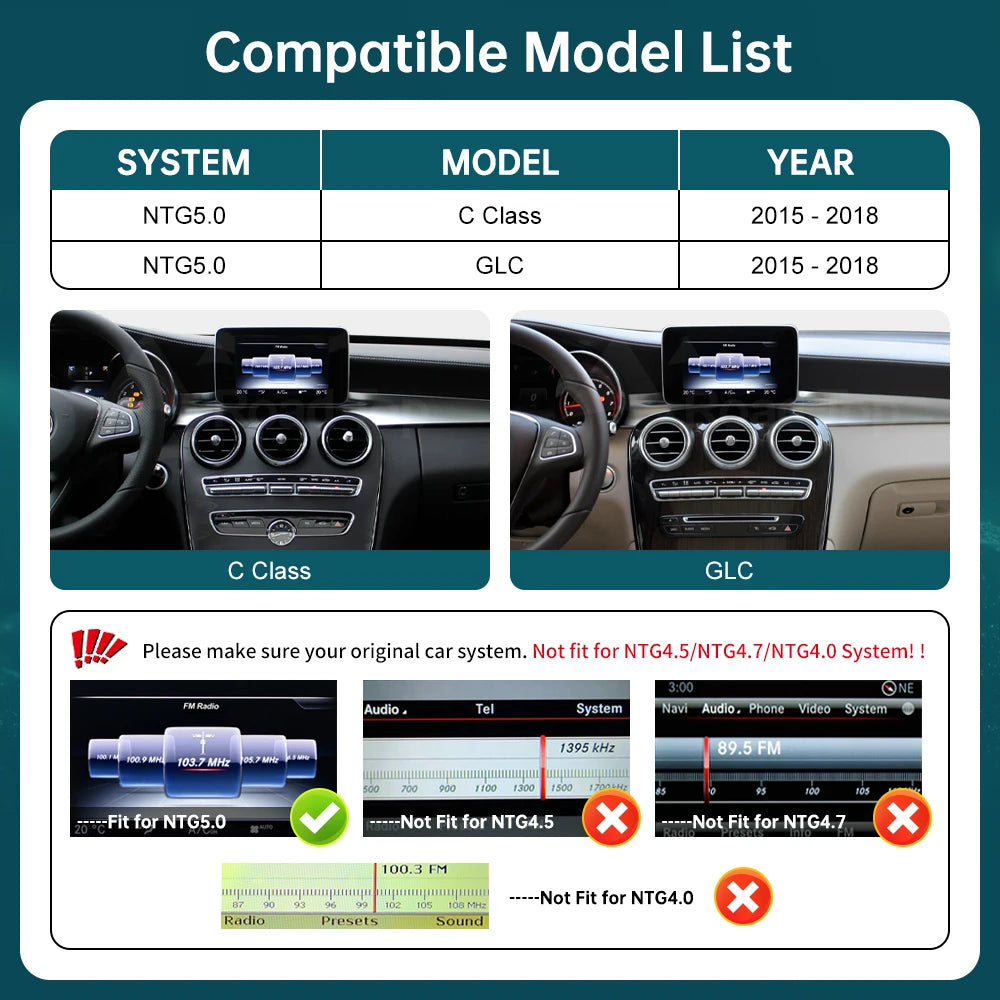 RoadTop Wireless CarPlay for Mercedes Benz A CLA GLA C-Class W205 GLC 2015-2018 with Andro