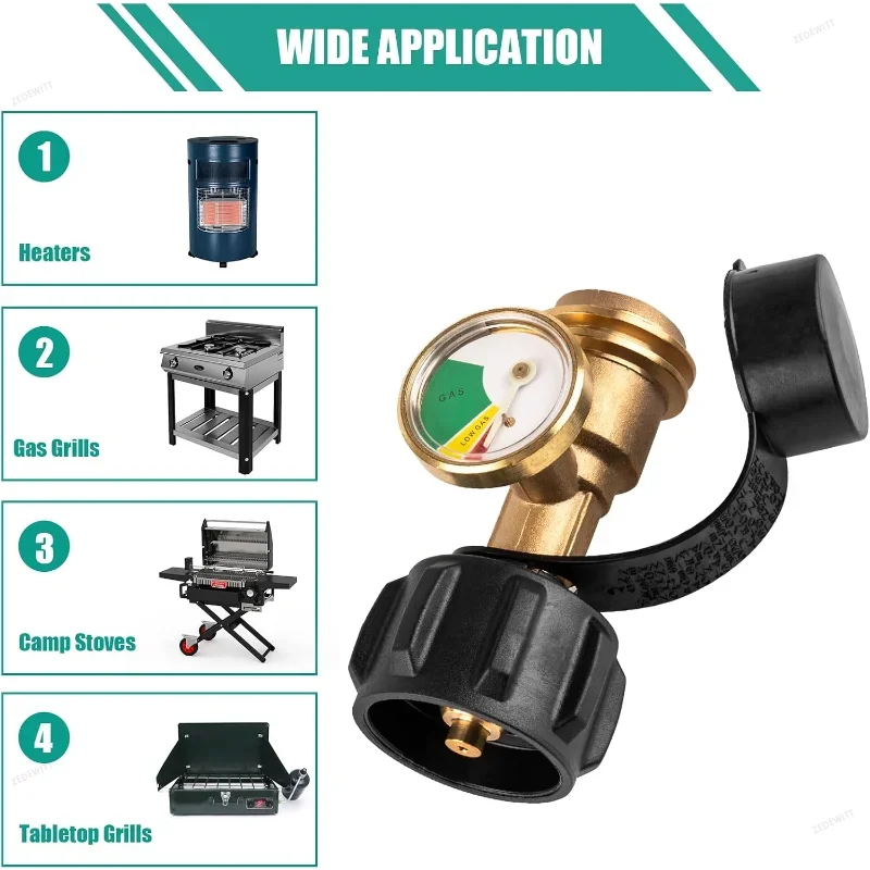 Universal Fit QCC1 POL Propane Tank Adapter Brass 1/2Pcs Pressure Gauge Level Indicator for RV C - Automotive LED Light