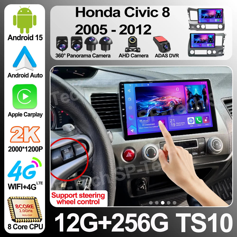 10" Android 16 For Honda Civic 8 2005 - 2012 Carplay Car Stereo Radio Multimedia Player Na | AUTOKITSHOP