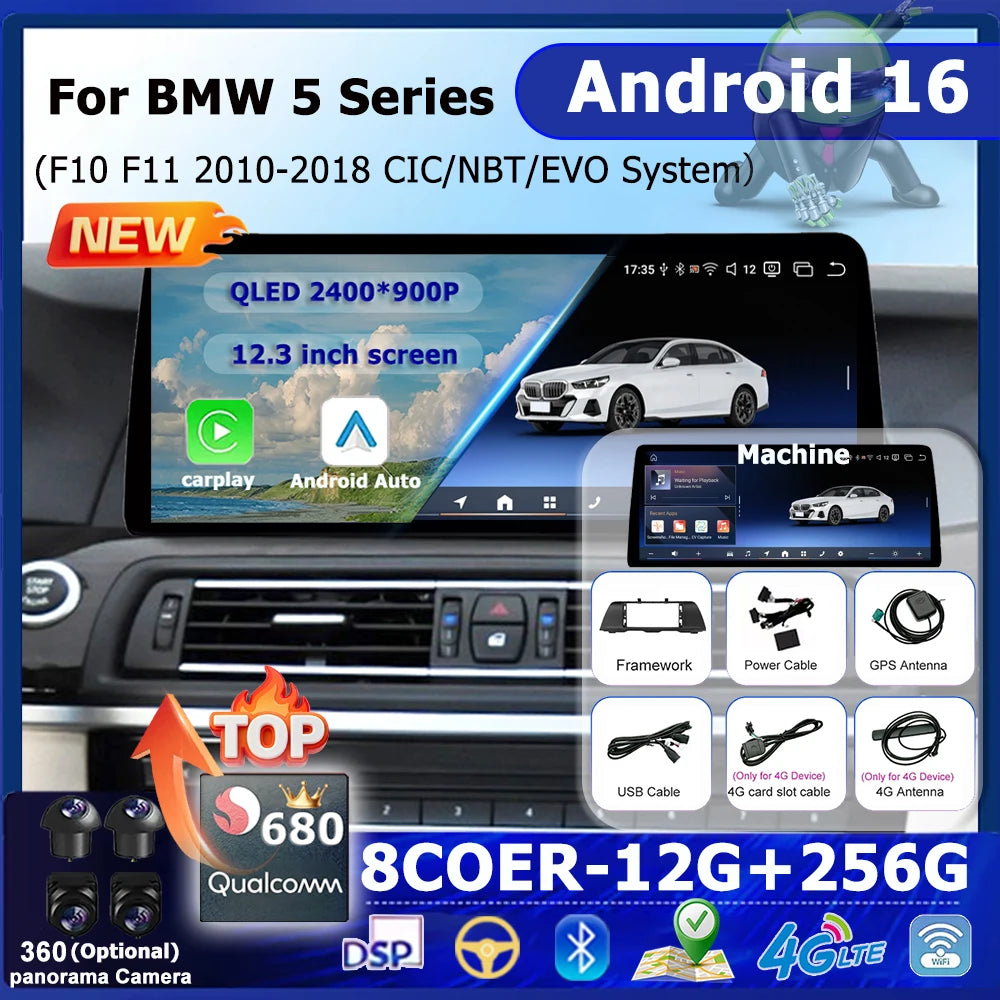 Wireless Carplay For BMW 5 Series F10 F11 2011 - 2018 Android 16 CIC NBT EVO System Car Ra