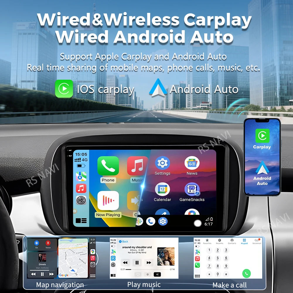 Android 16 For Fiat 500X 2014 - 2020 2K QLED Android Car Radio Multimedia Video Player GPS