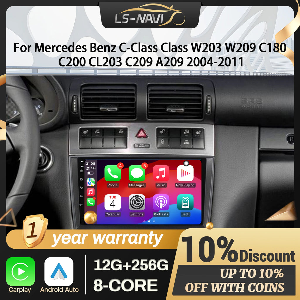 For Mercedes Benz C-Class Class W203 W209 C180 C200 CL203 C209 A209 2004-2011 Android 14 C
