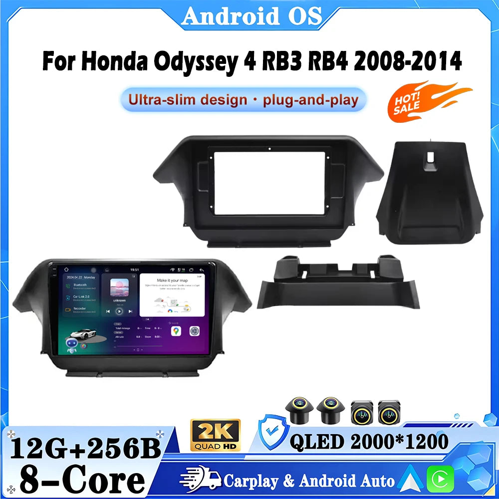Android 16 For Honda Odyssey 4 RB3 RB4 2008-2014 Car Radio Touch Screen Wireless Carplay C