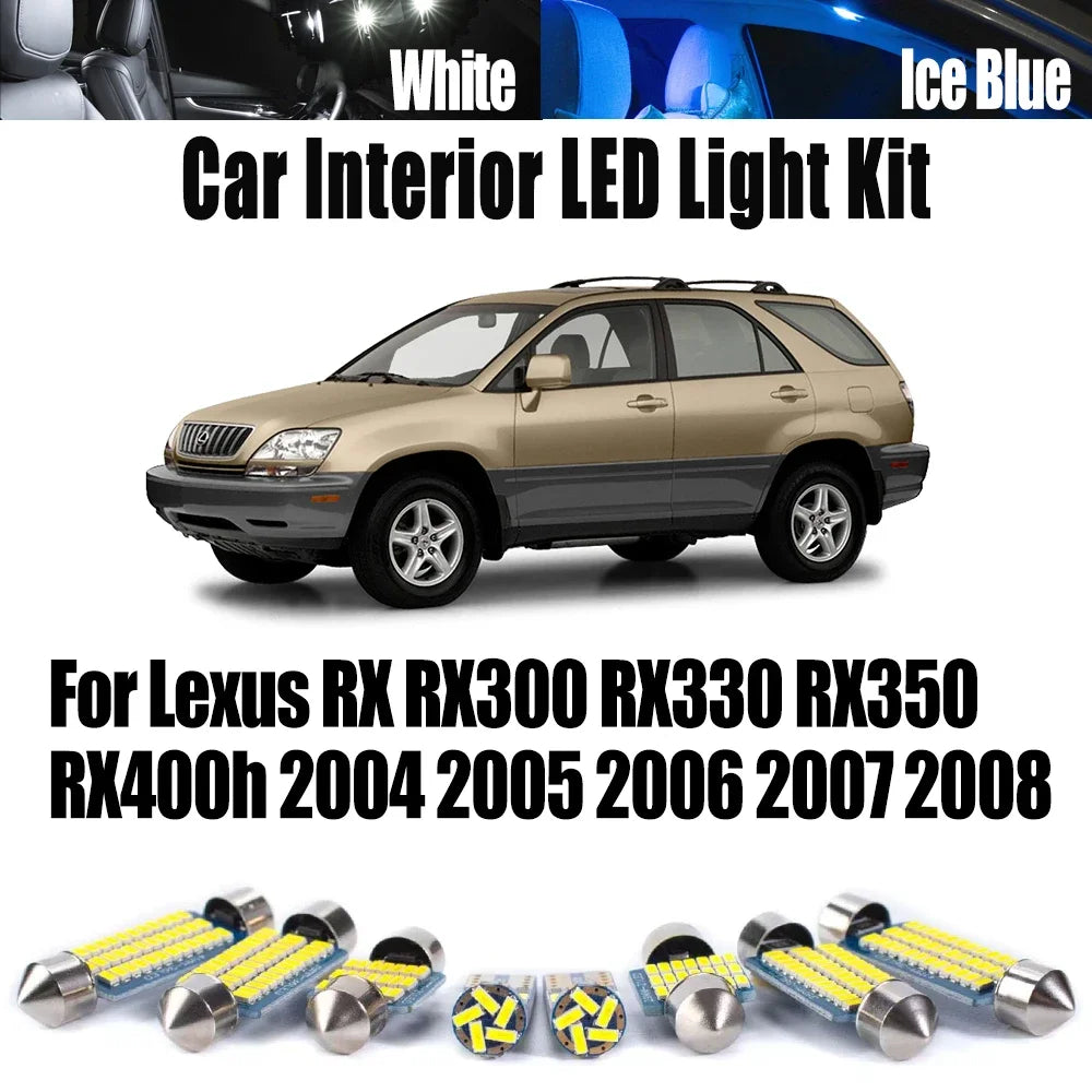 20-Piece LED Interior Light Kit for Lexus RX RX300 RX330 RX350 RX400h 2004-2008 - Canbus Dome Map Door Trunk Bulbs | ...