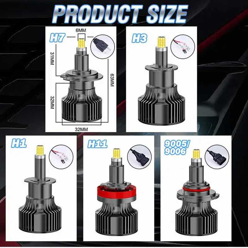 1900W H7 H11 Led Car Headlight Bulbs H8 2000000LM Lights HB3 9005 HB4 9006 Hir2 9012 Turbo