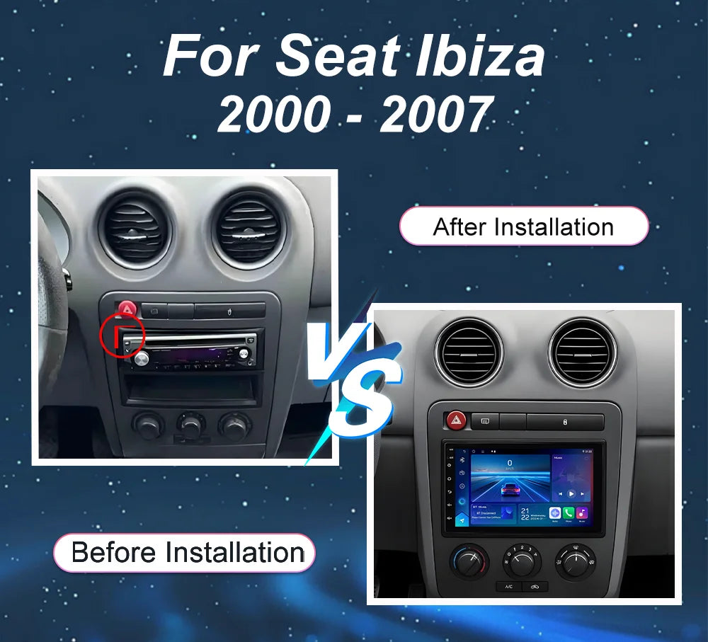 7" Android 16 Car Radio For Seat Ibiza 2000 - 2007 Wireless Carplay Auto Google Map Head U