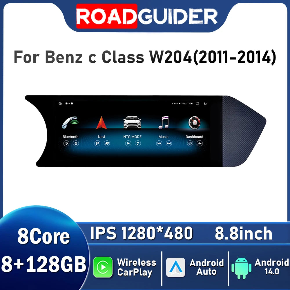 8.8inch Android 14 Auto Radio For Mercedes Benz C Class W204 S204 2011 -2014 Car Multimedi