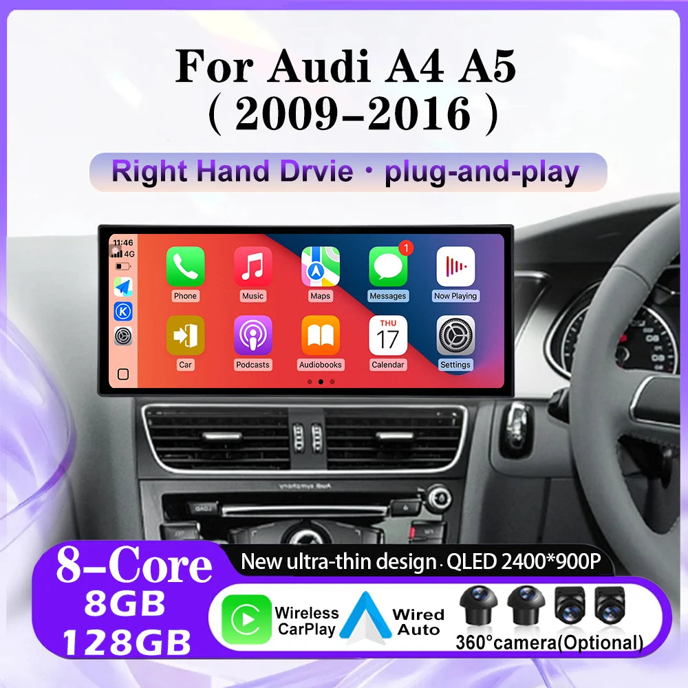 RHD For Audi A4 A5 2009-2016 Android 16 Car Video Multimedia Radio Player Bluetooth GPS Wi