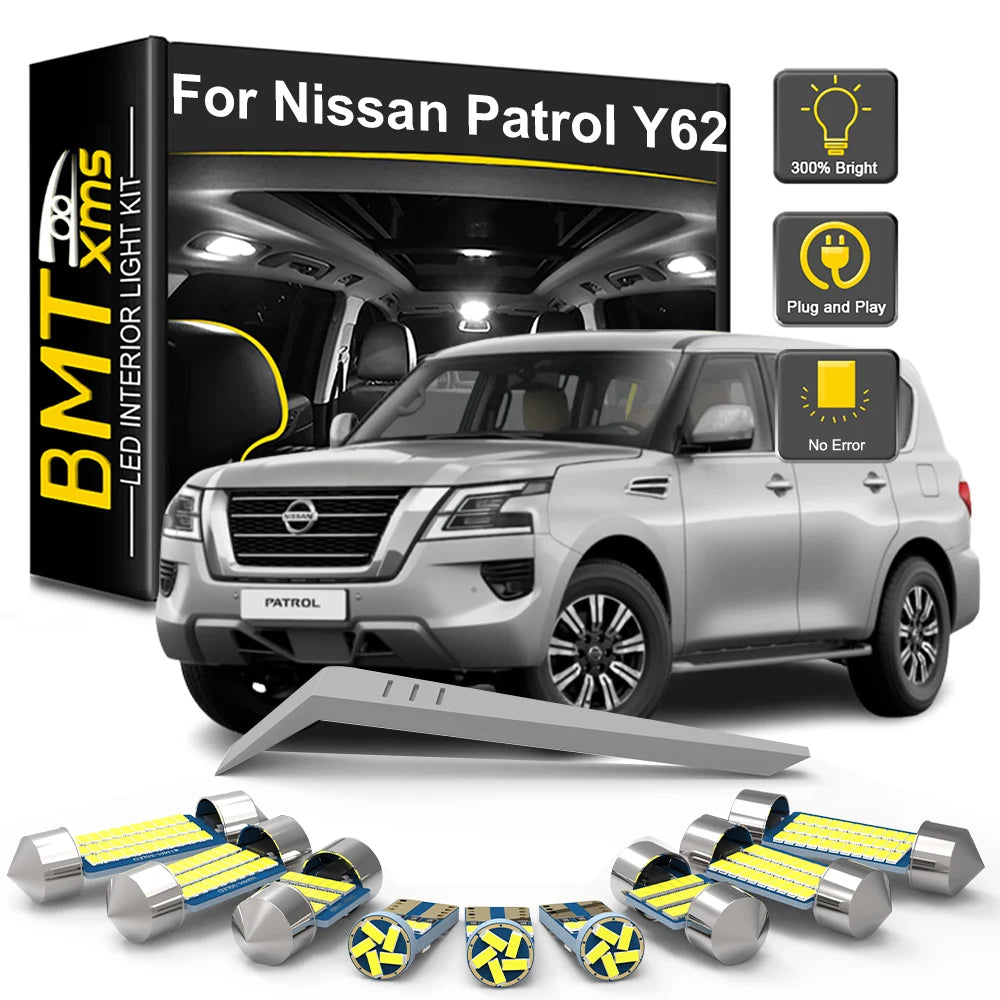 15-Piece LED Interior Light Kit for Nissan Patrol Y62 2012-2014 - Canbus Dome Map Door Trunk Bulbs | AUTOKITSHOP
