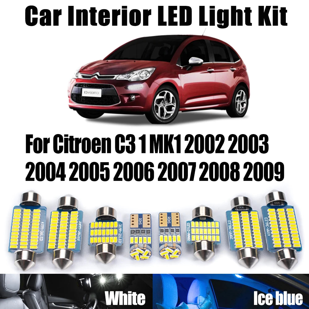 10-Piece LED Interior Light Kit for MK1 C3 - Canbus Error-Free Interior Bulbs