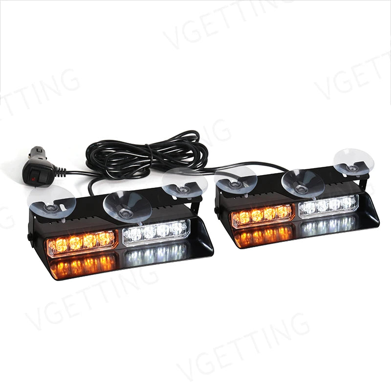 2-in-1 LED Car Strobe Lights For Emergency Flash Warning Lamp Windshield Bar 16 Beads Red  | AUTOKITSHOP