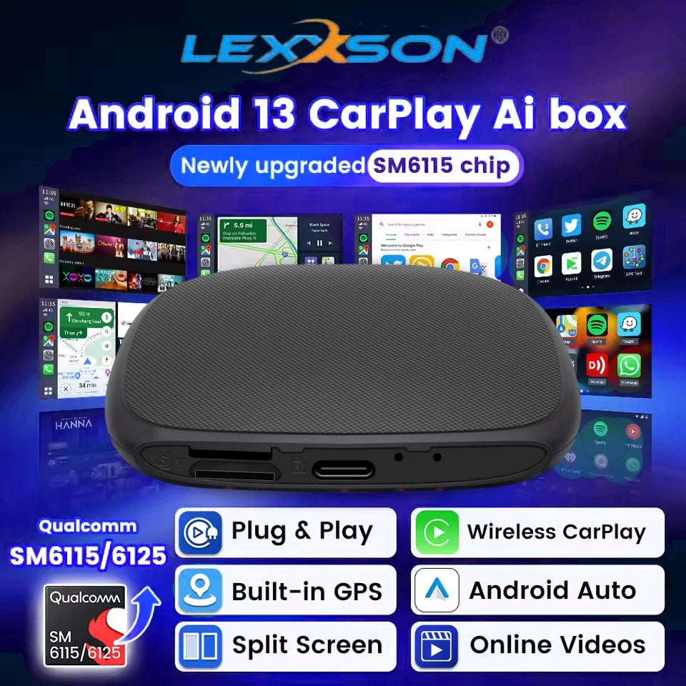 CarPlay AI Box Android 13.0 QCM6115 4-Core Wireless Android Auto 2.4+5G 8GB 128GB GPS WIFI | AUTOKITSHOP