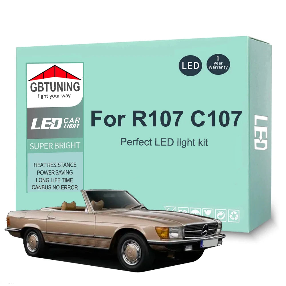 10-Piece LED Interior Light Kit for Mercedes Benz SL Class R107 C107 280SL 300SL 350SL 380SL 420SL 450SL 500SL 1972-1...
