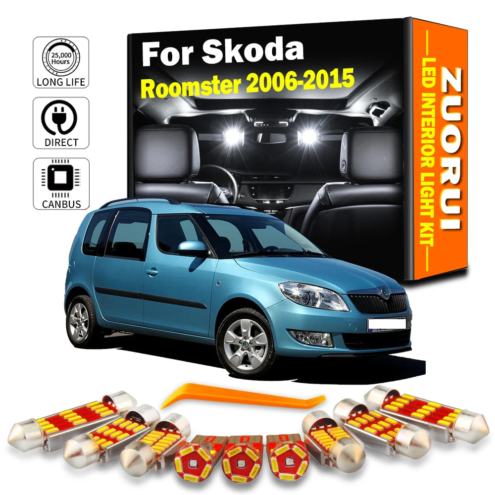 10-Piece LED Interior Light Kit for Skoda Roomster 2006-2013 - Canbus Dome Map Door Trunk Bulbs | AUTOKITSHOP
