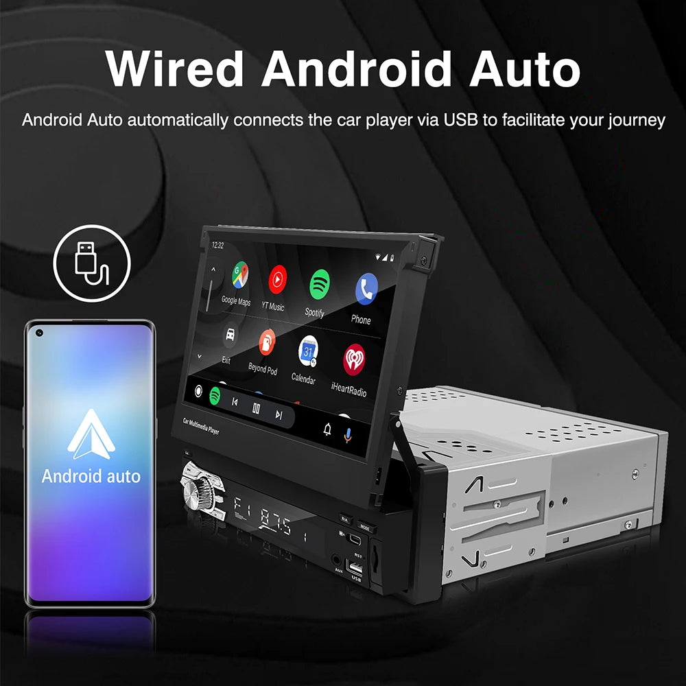Universal 7" 1din Retractable Screen Car Radio Android Auto Carplay Multimedia Video Playe | AUTOKITSHOP