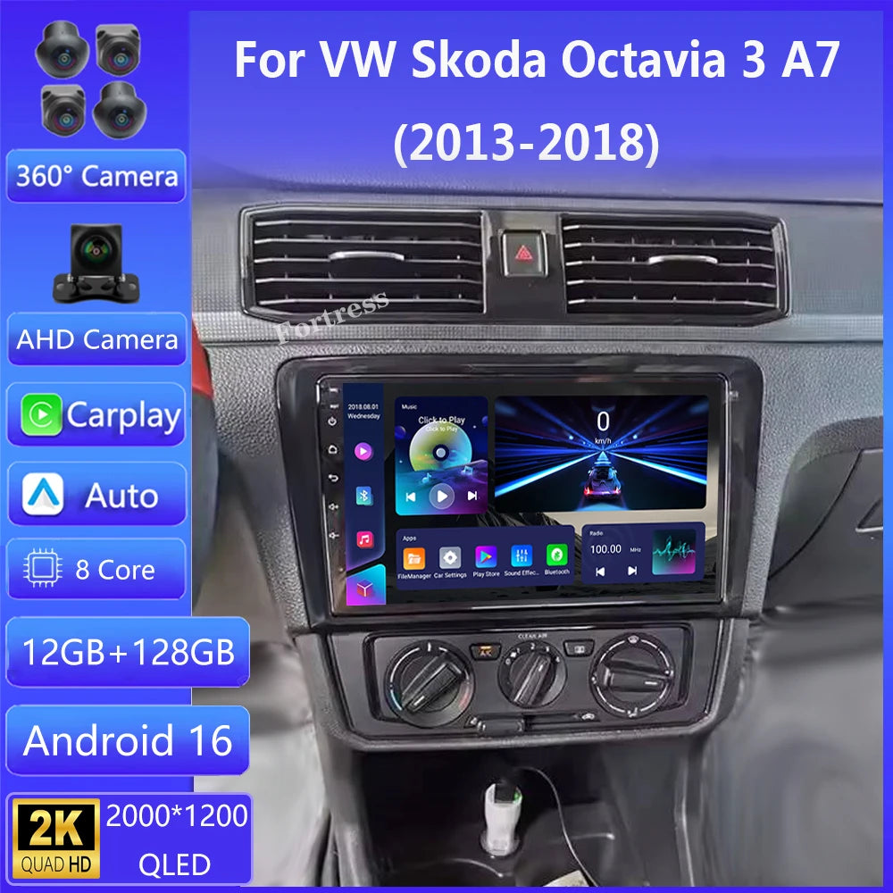 For Volkswagen SKODA Octavia 3 A7 2013-2018 Car Radio Android 16 Carplay Navigation GPS Mu