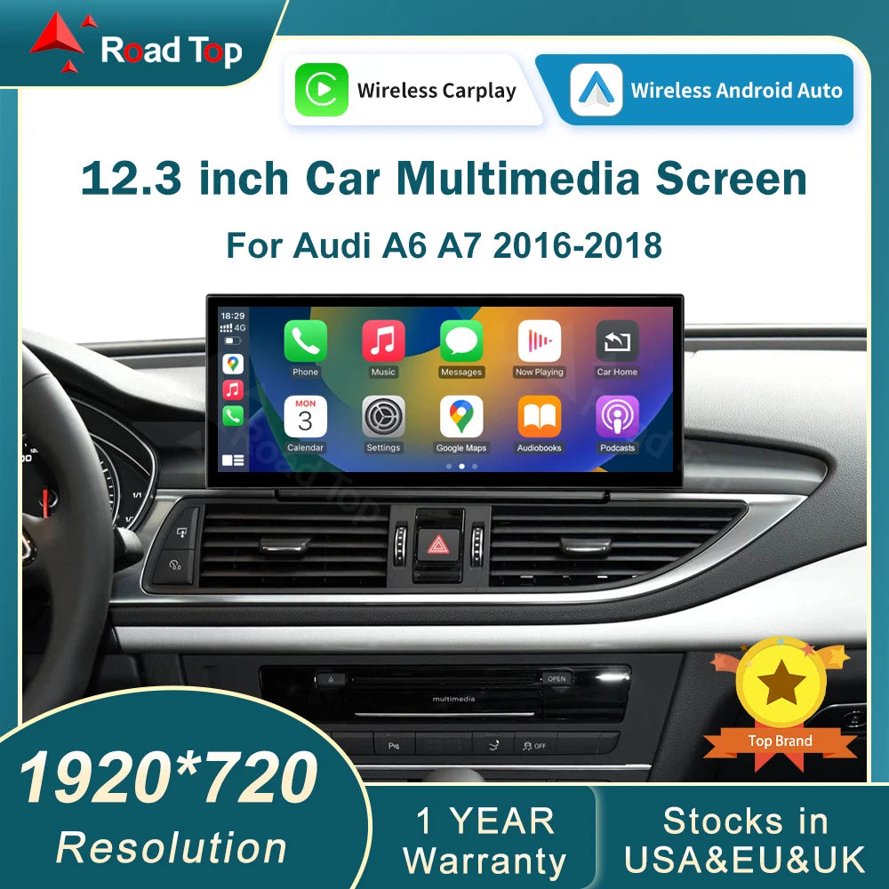 RoadTop 12.3 inch Wireless CarPlay Multimedia Linux Touch Screen For Audi A6 A7 2016-2018