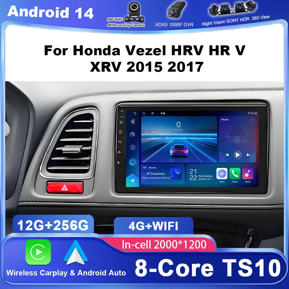 Android 15 For Honda Vezel HRV HR V XRV 2015 2017 Car Radio Wireless Carplay Multimedia Vi