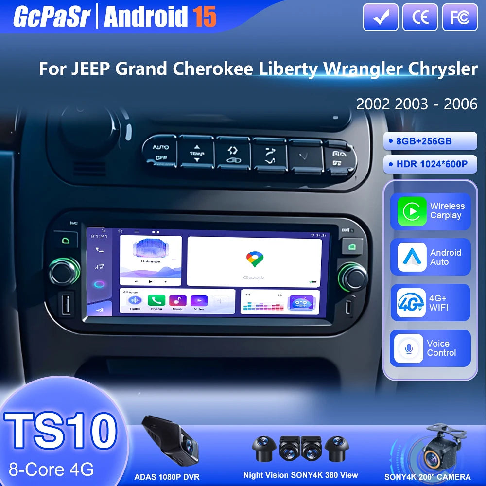 Android 15 Car Radio For JEEP Grand Cherokee Liberty Wrangler Chrysler 2002 - 2006 GPS RDS