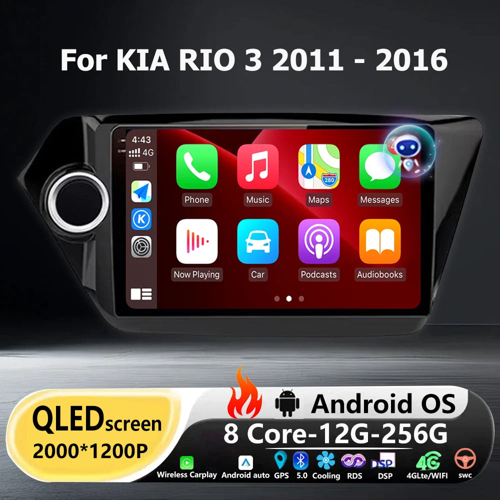 9 Inch For KIA RIO 3 2011 - 2016 Android 16 Auto Car Radio Multimedia Video Player GPS Nav
