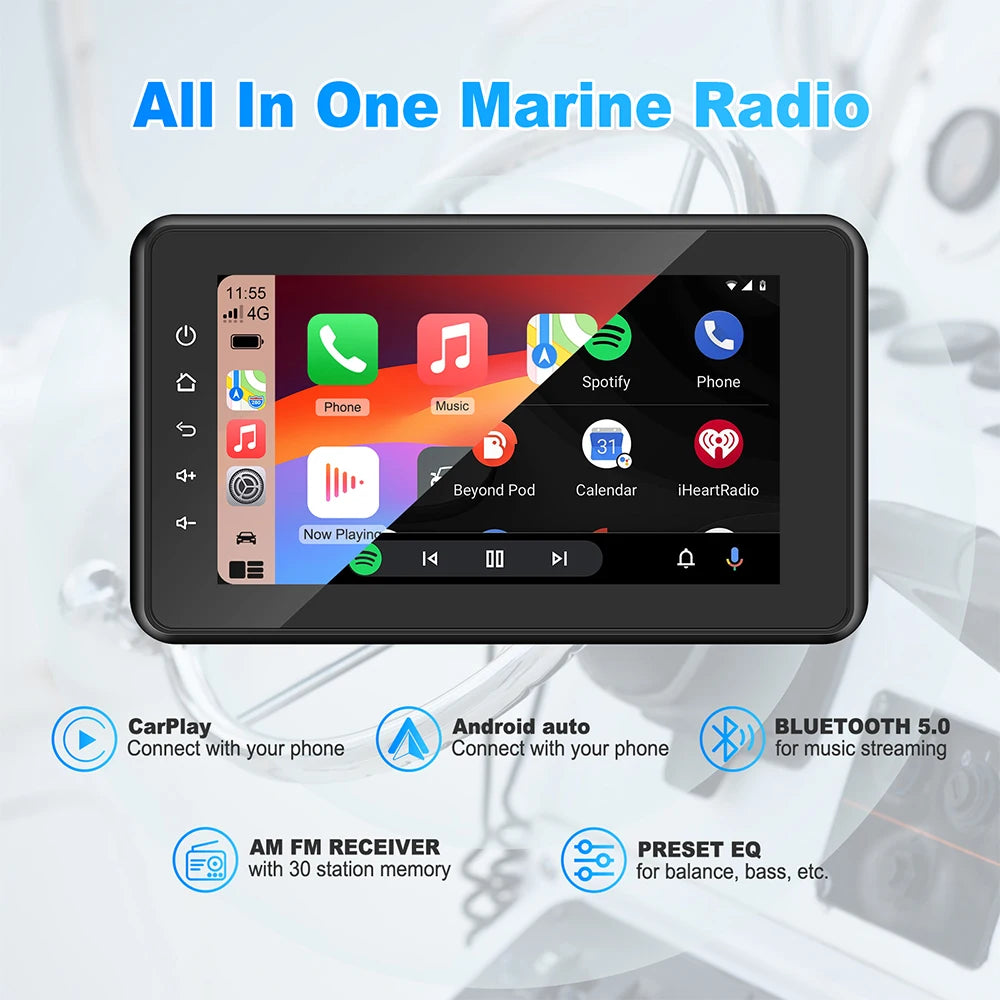 8 Inch Marine Waterproof Multimedia Player Wireless CarPlay IPX6 Bluetooth Marine Stereo f | AUTOKITSHOP