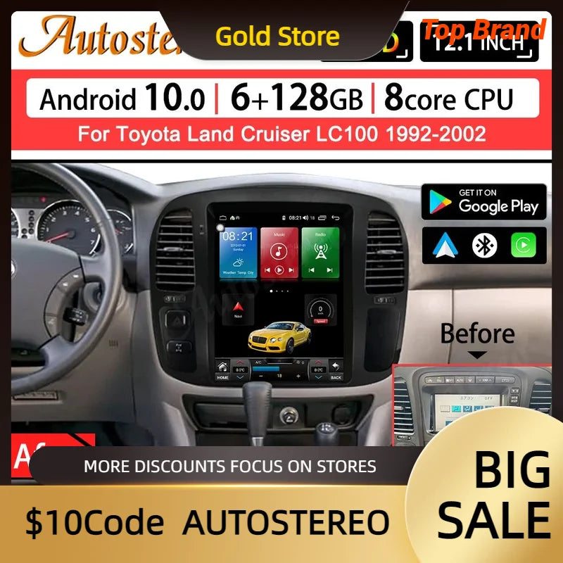 Android 14 Auto Stereo Carplay 12 Inch For Lexus LX470 1992-2002 Tesla Style Car GPS Navig