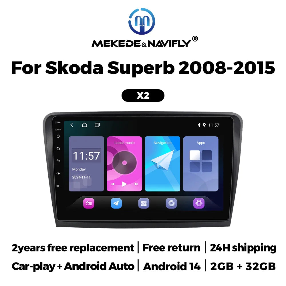 Android14 IPS Touch screen Car Radio Car play Auto for Skoda Superb 2 B6 2008 2009 2010 20