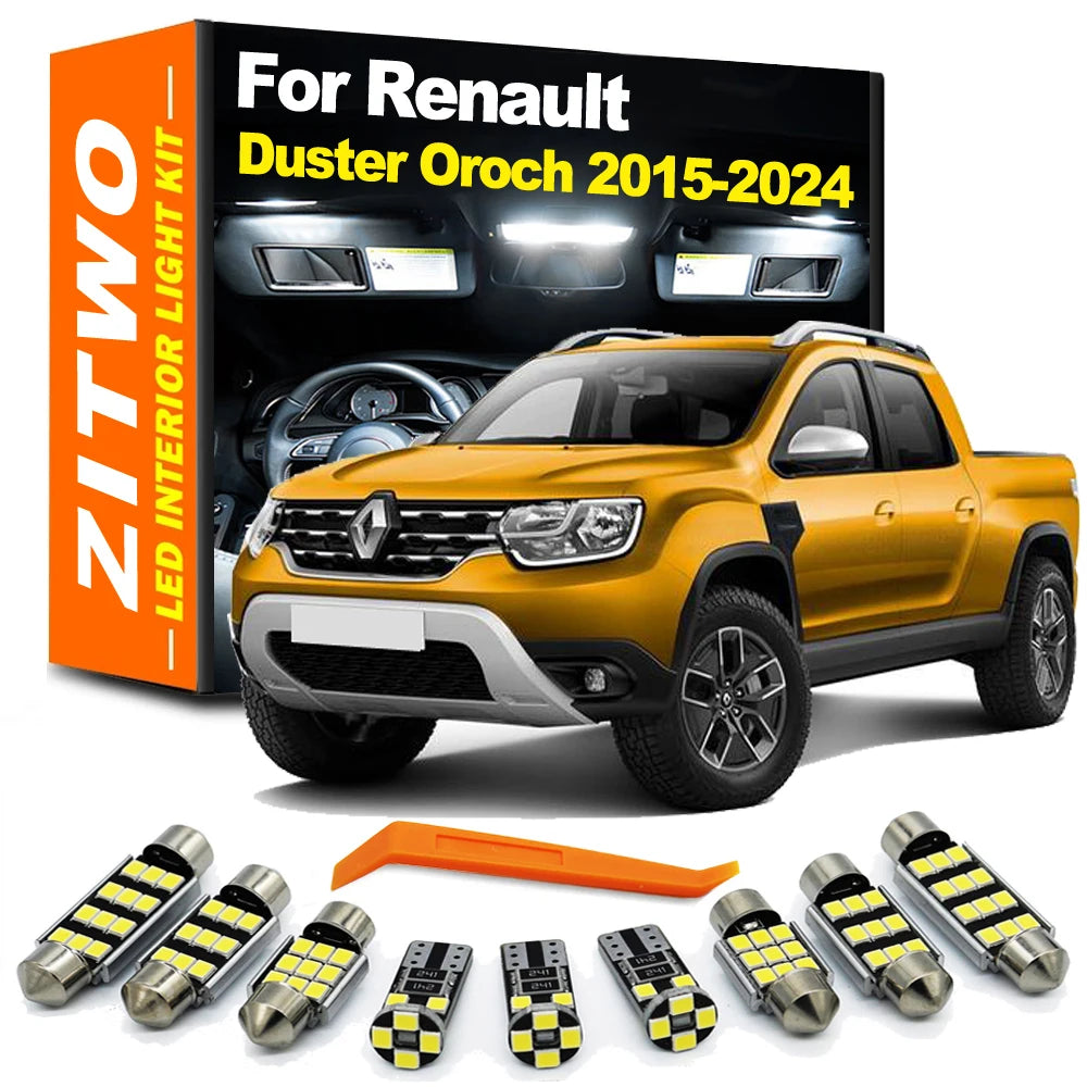 ZITWO 9Pcs LED Interior Dome Reading Plate Light Kit For Renault Duster Oroch 2015 2016 2017 2018 2019 2020 2021 2022 2023 2024
