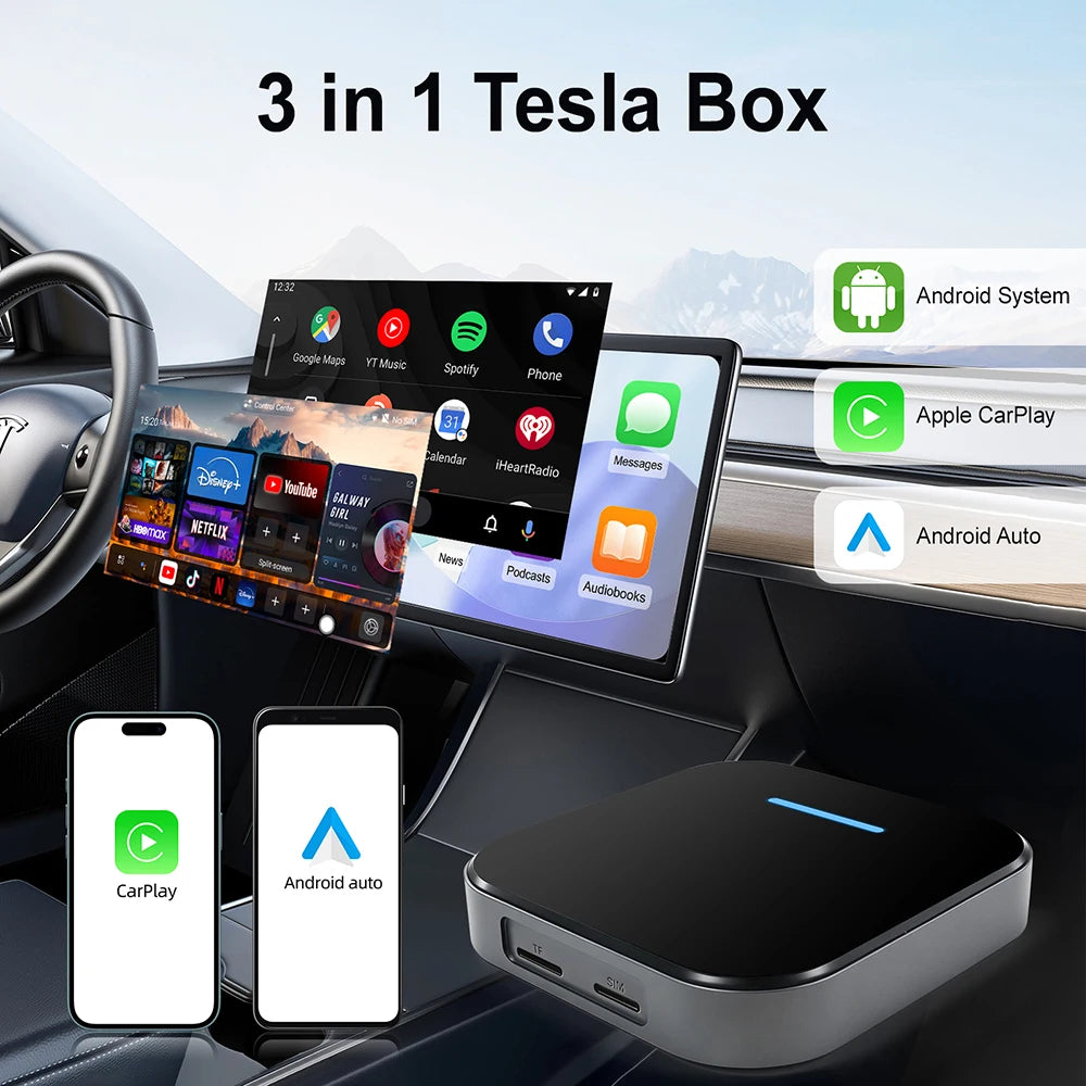 3 IN1 Wireless CarPlay Android Auto Suitable for Tesla All Model Model 3 Model Y Model S M