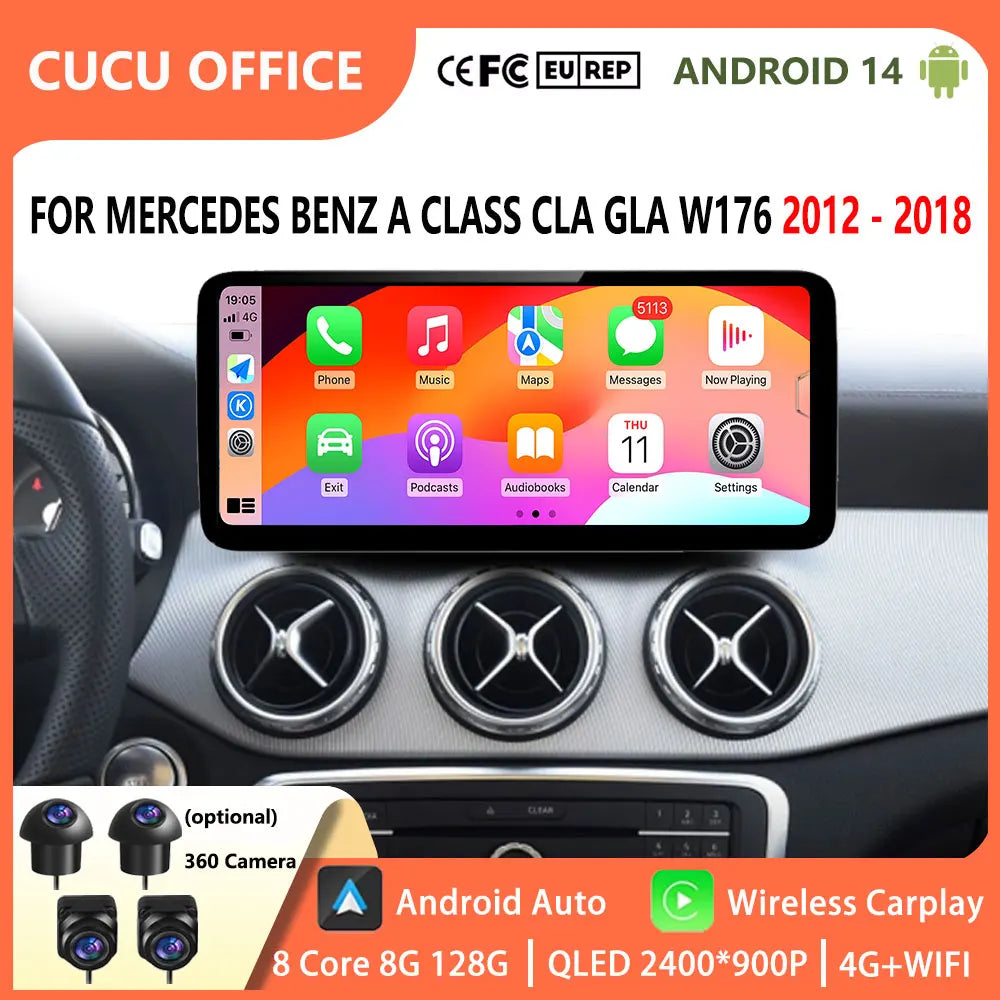 Android 15 Navigation GPS Car Radio Multimedia Player for Mercedes Benz A Class CLA GLA W1 | AUTOKITSHOP