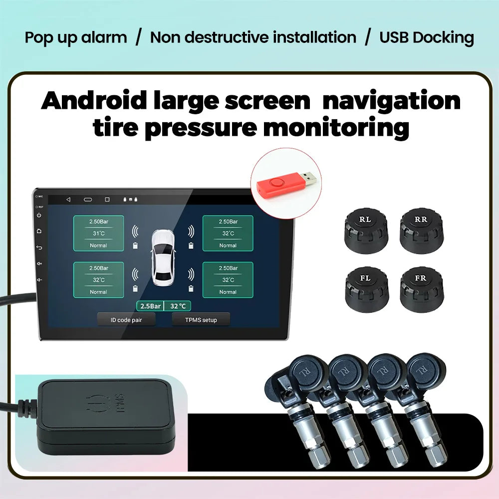 TPMS Tire Pressure Monitoring System USB Receiver For Android Car Navigation Radio IPX7 Al | AUTOKITSHOP