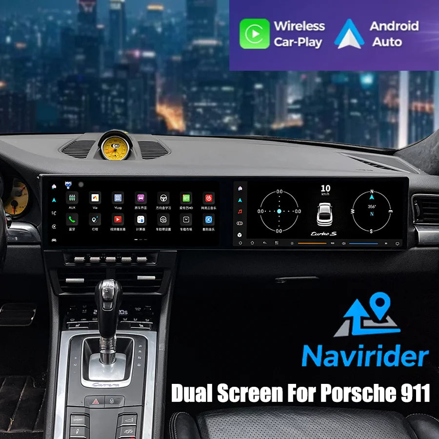 RHD Dual Screen Car Radio Head Unit For Porsche 911 991 2012-2018 Android15 Multimedia Vid | AUTOKITSHOP