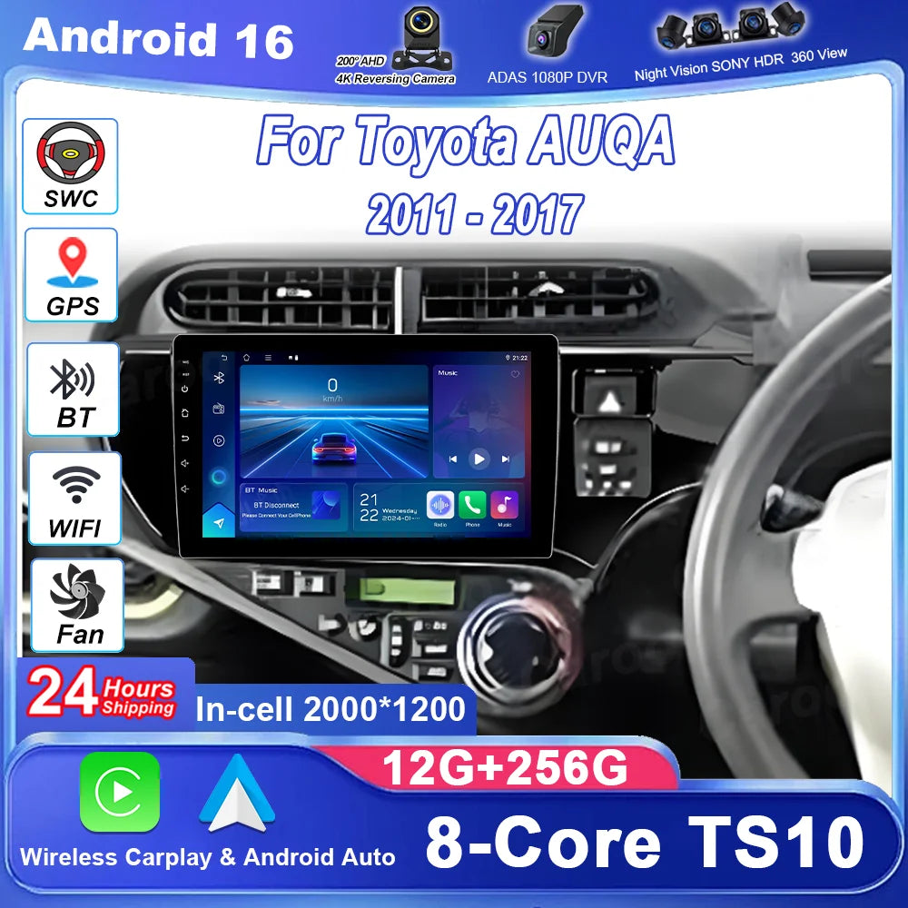 Android 16 Car Radio For Toyota AUQA 2011 - 2017 RHD Carplay Android Auto Player Multimedi