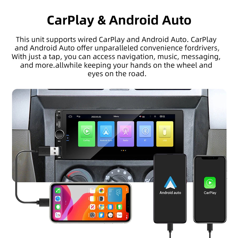IPS 6.9 Inch 1Din Carplay Android Auto Car Radio Multimedia Video MP5 Player HD Touch Scre | AUTOKITSHOP