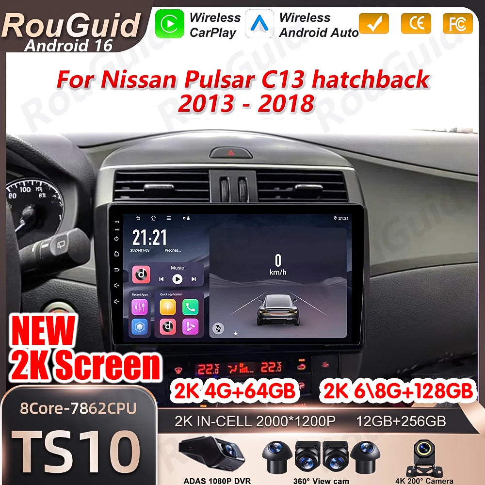 Android 16 Carplay For Nissan Pulsar C13 Hatchback 2013 2014 2015 - 2018 Car Radio Video B | AUTOKITSHOP