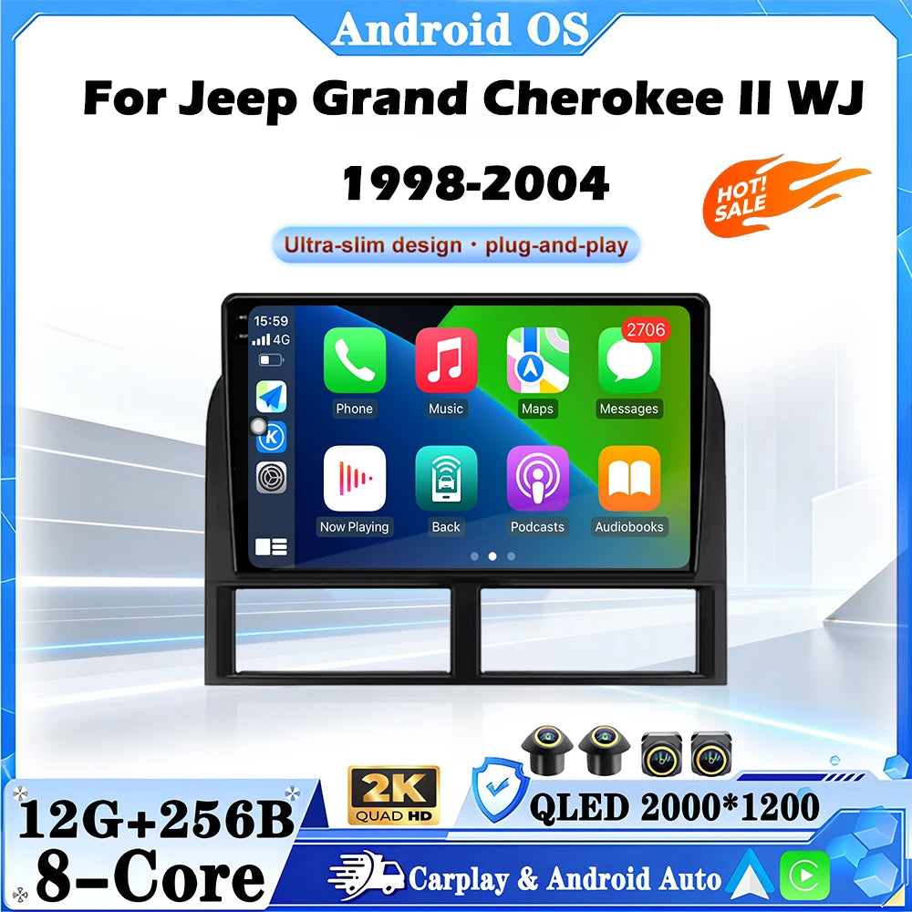 Android 16 Wireless CarPlay Auto Radio Car Multimedia GPS Video For Jeep Grand Cherokee Il
