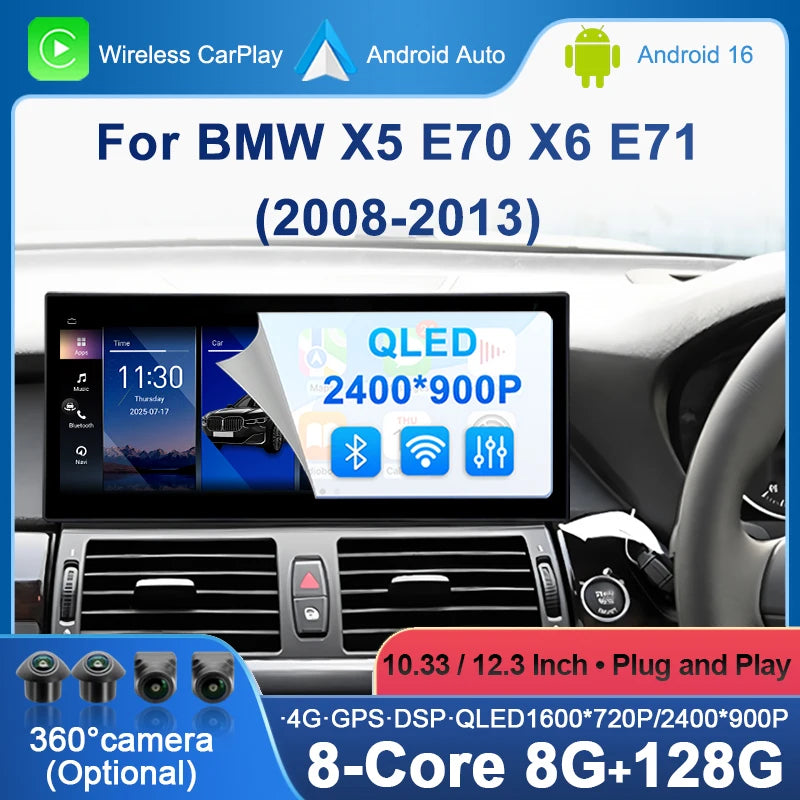 Wireless CarPlay Android Car Multimedia Right Hand Drvie For BMW X5 E70 X6 E71 2008 - 2013