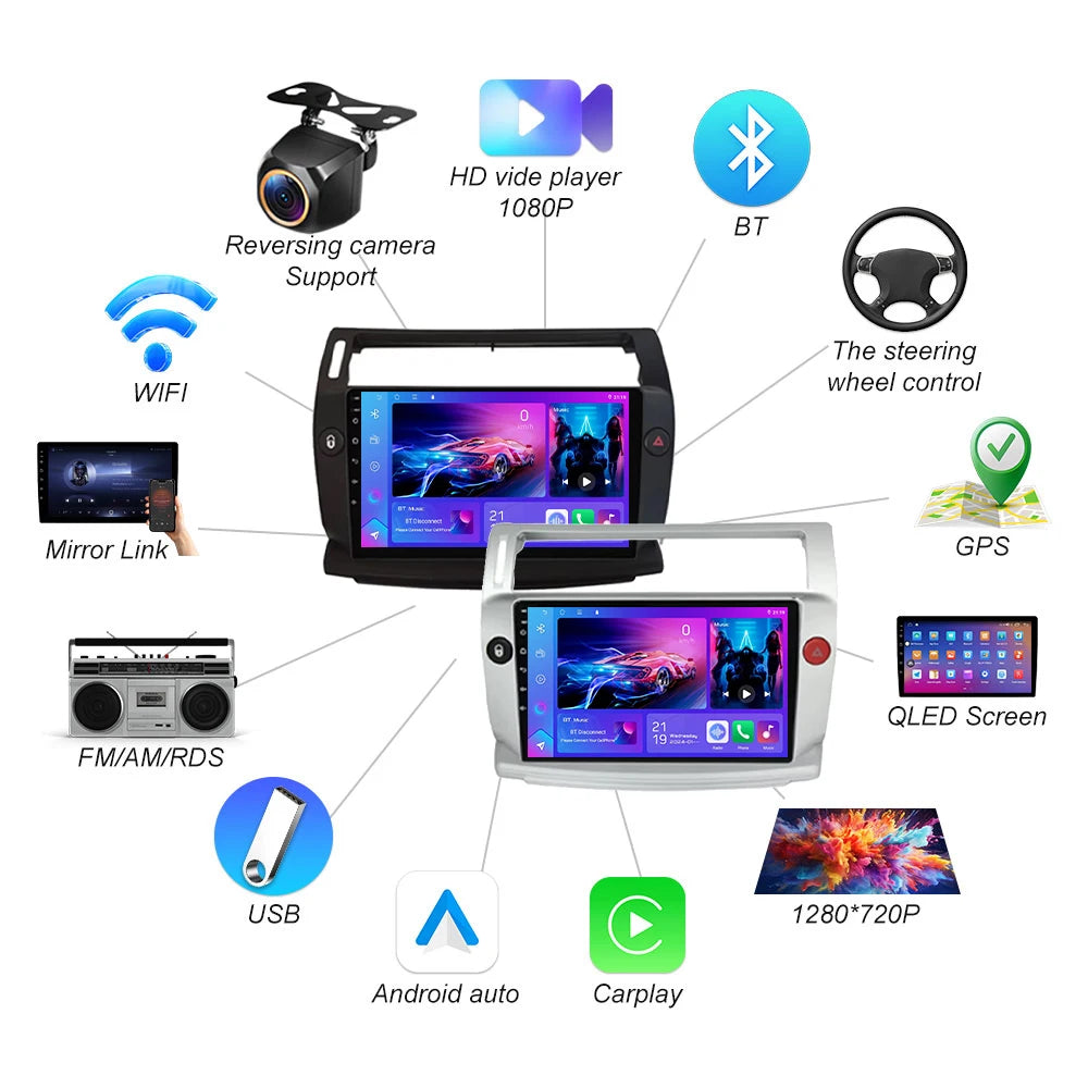 Android 16 Car Radio 2 Din For Citroen C4 C-triomphe Quatre 2004-2014 Multimedia Video Pla | AUTOKITSHOP