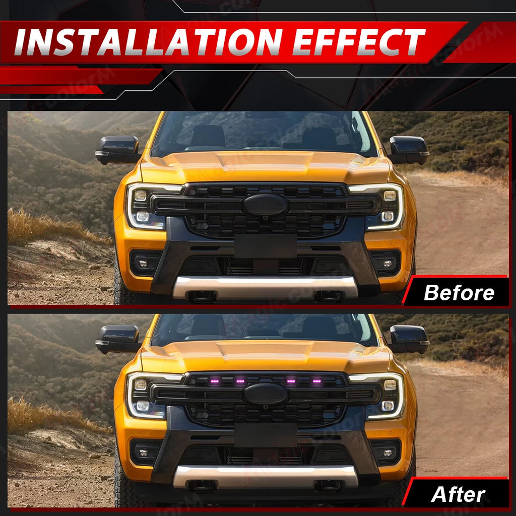 Car Front RGBW Grille Lights For Ford Ranger T9 2022 2023 2024 2025 LED DRL Daytime Runnin | AUTOKITSHOP