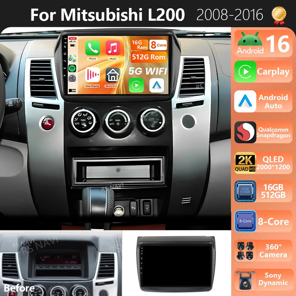 Plug and Play Android 16 For Mitsubishi Pajero Sport 2 2008 - 2016 L200 Triton 2006 - 2014