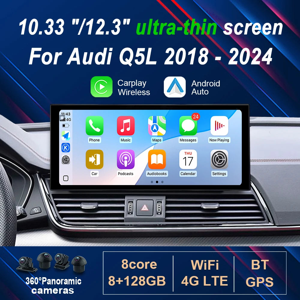 for Audi Q5L 2018 - 2024 Wireless Carplay HD Touch Screen 4G WIFI DSP Stereo GPS Android 1