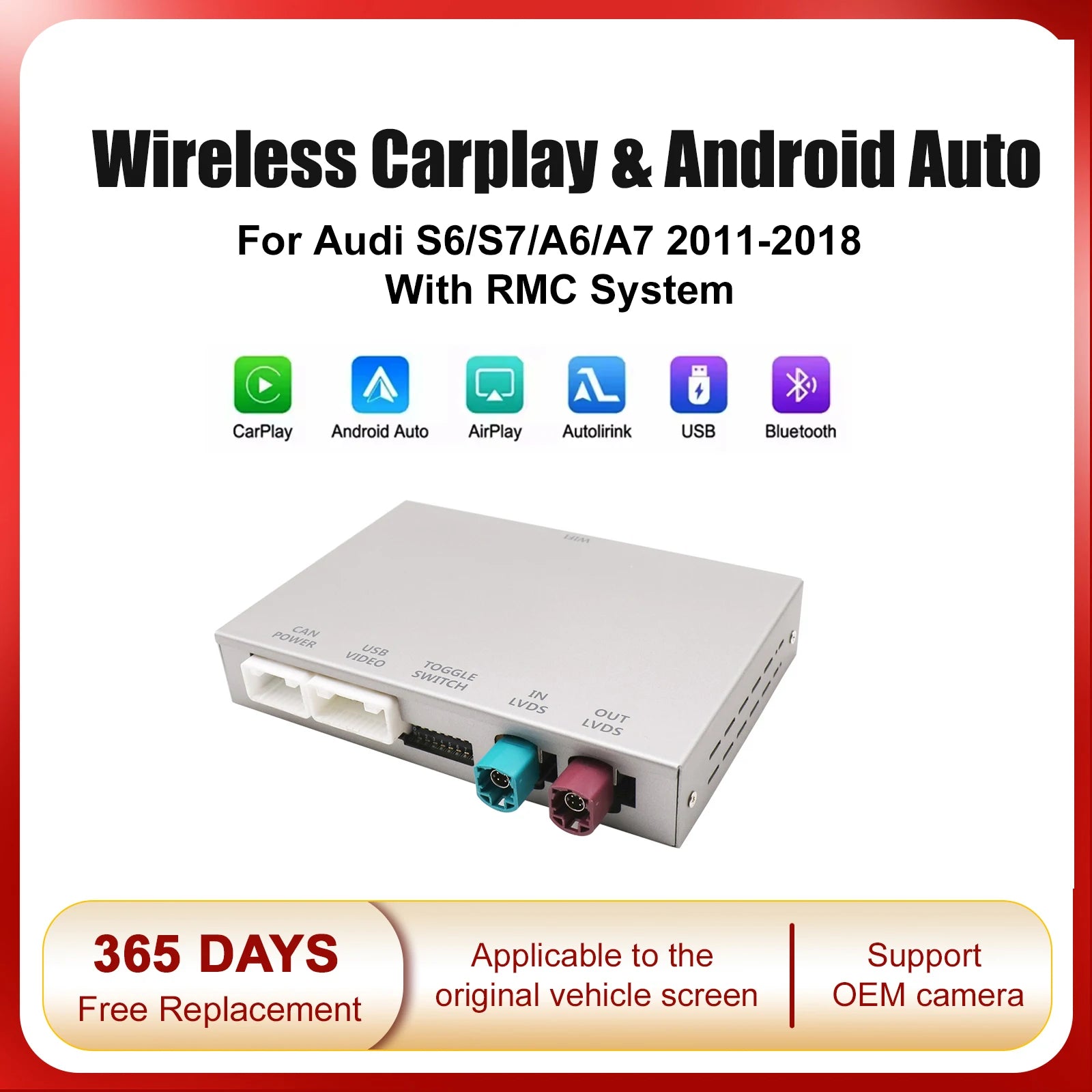 Wireless Carplay Android Auto for Audi A6 S6 A7 C7 RMC with Android Auto Interface Mirror