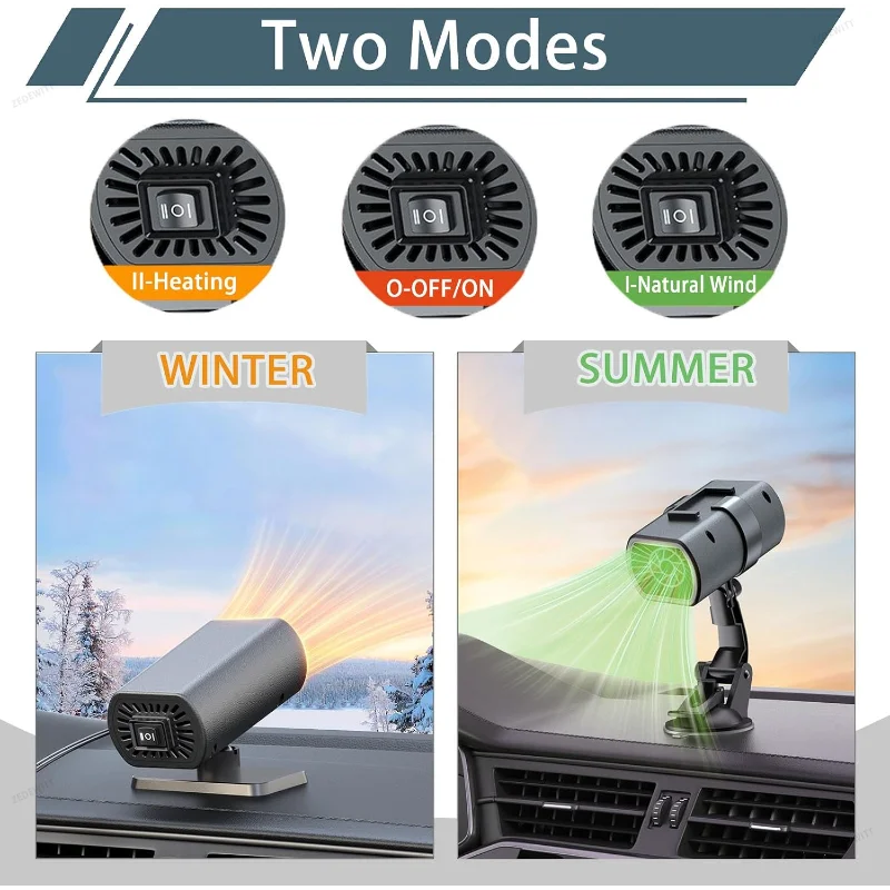 Fast Heating 12V Car Heater Adjustable Suction Cup Windshield Defroster Anti-Fog Multi-Function  - Automotive LED Light