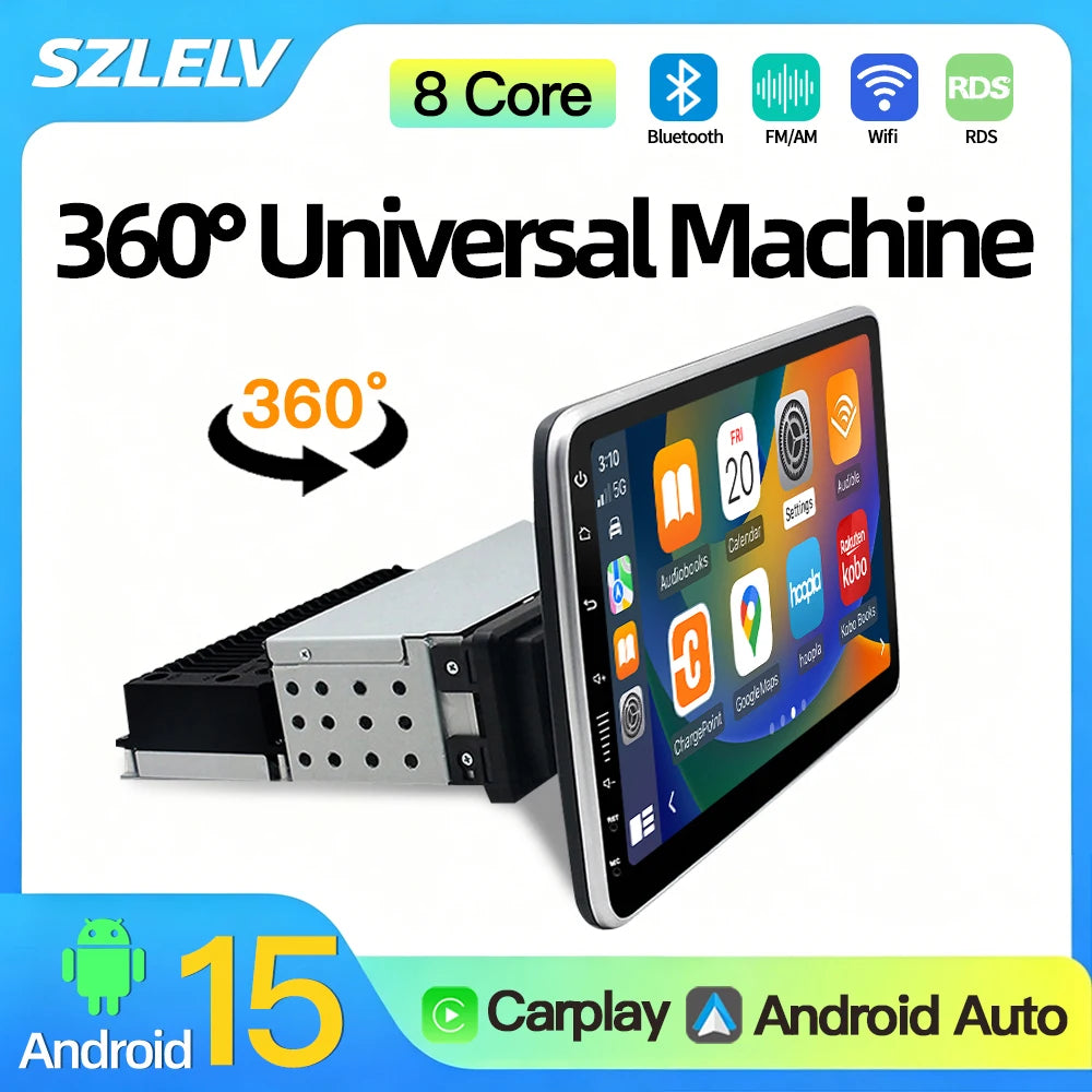 SZLELV 1 DIN Rotatable Car Radio Carplay Android Auto Universal Multimedia Player Audio Vi