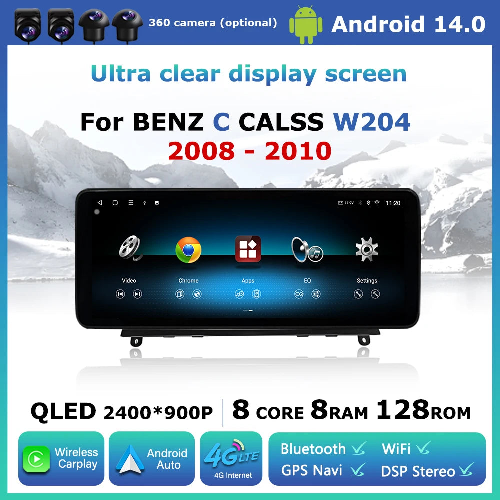 Android 14 Car Stereo Radio for Mercedes BENZ C CALSS W204 2008 - 2010 Wireless Carplay GP